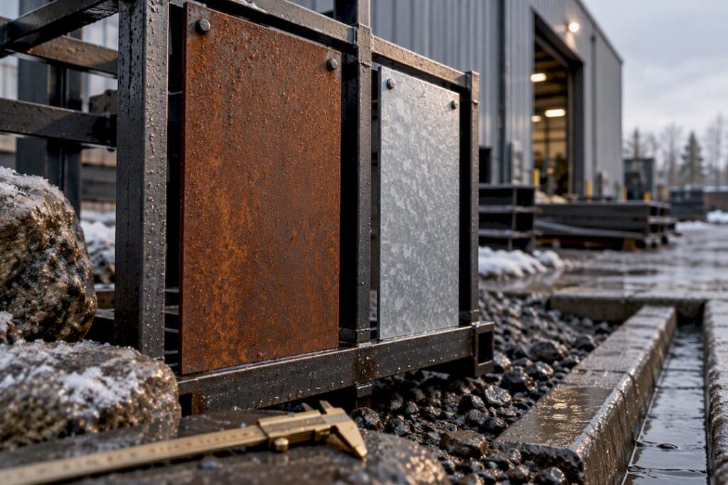 Corten and galvanized steel outdoors