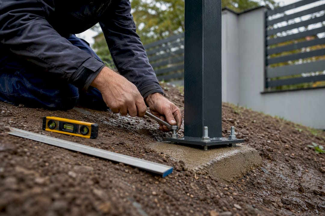 Fixation d’un poteau sur un terrain en pente