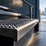 Close-up of anti-slip metal stair nosing