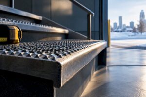 Close-up of anti-slip metal stair nosing