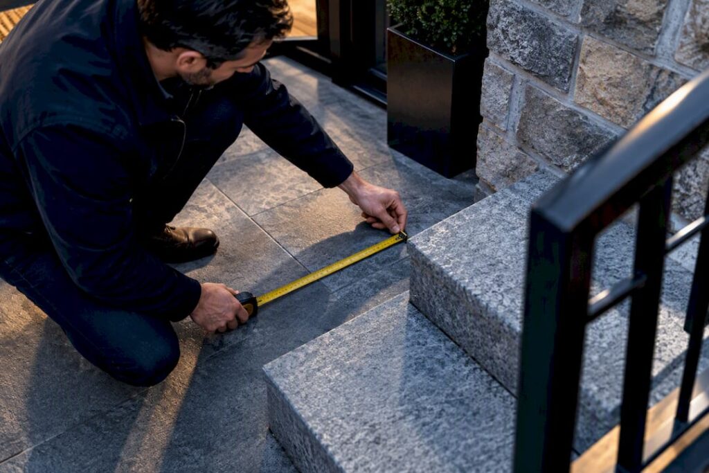 Prise de mesures partielle d'un escalier extérieur résidentiel