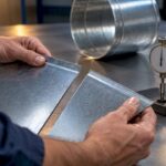 Hands checking sheet metal thickness