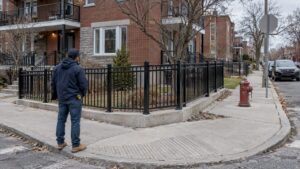 Clôture en métal pour une maison le long d’un trottoir montréalais