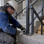 Installer securing field-bolted steel railing connection
