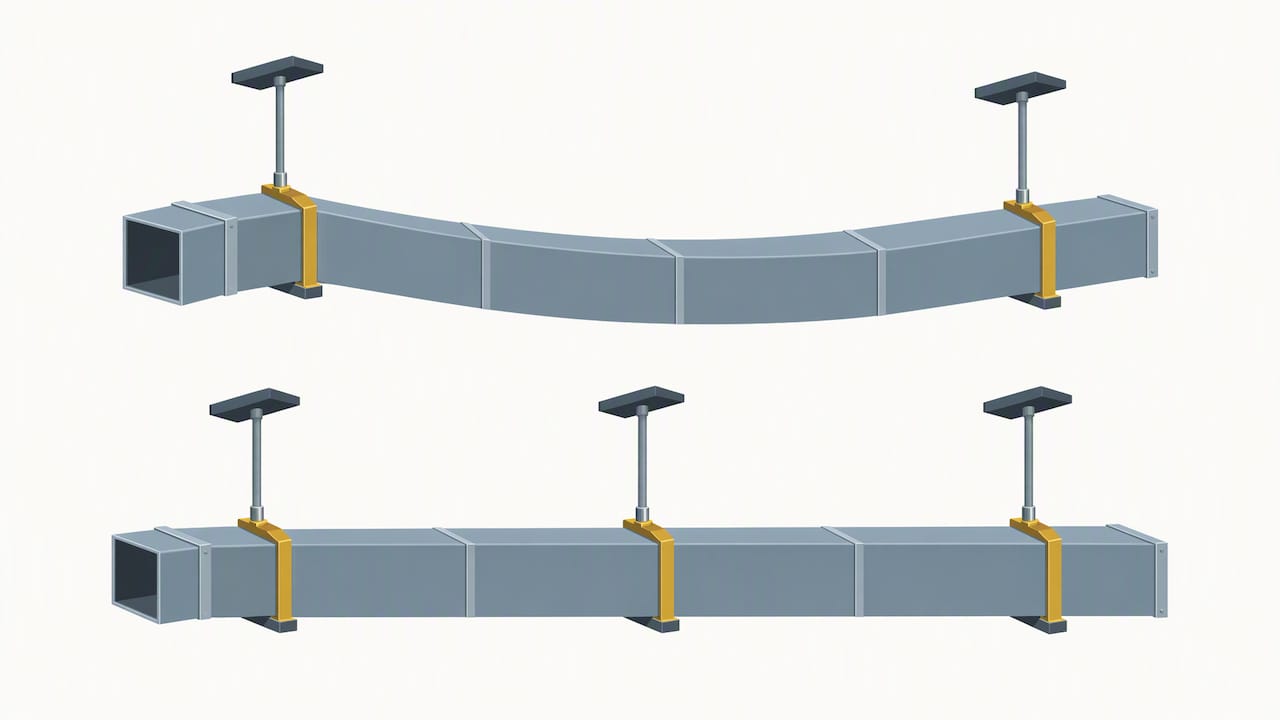 Duct span sag corrected by intermediate support