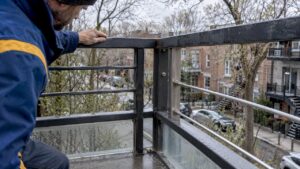 Montreal balcony railing showing different metal conditions