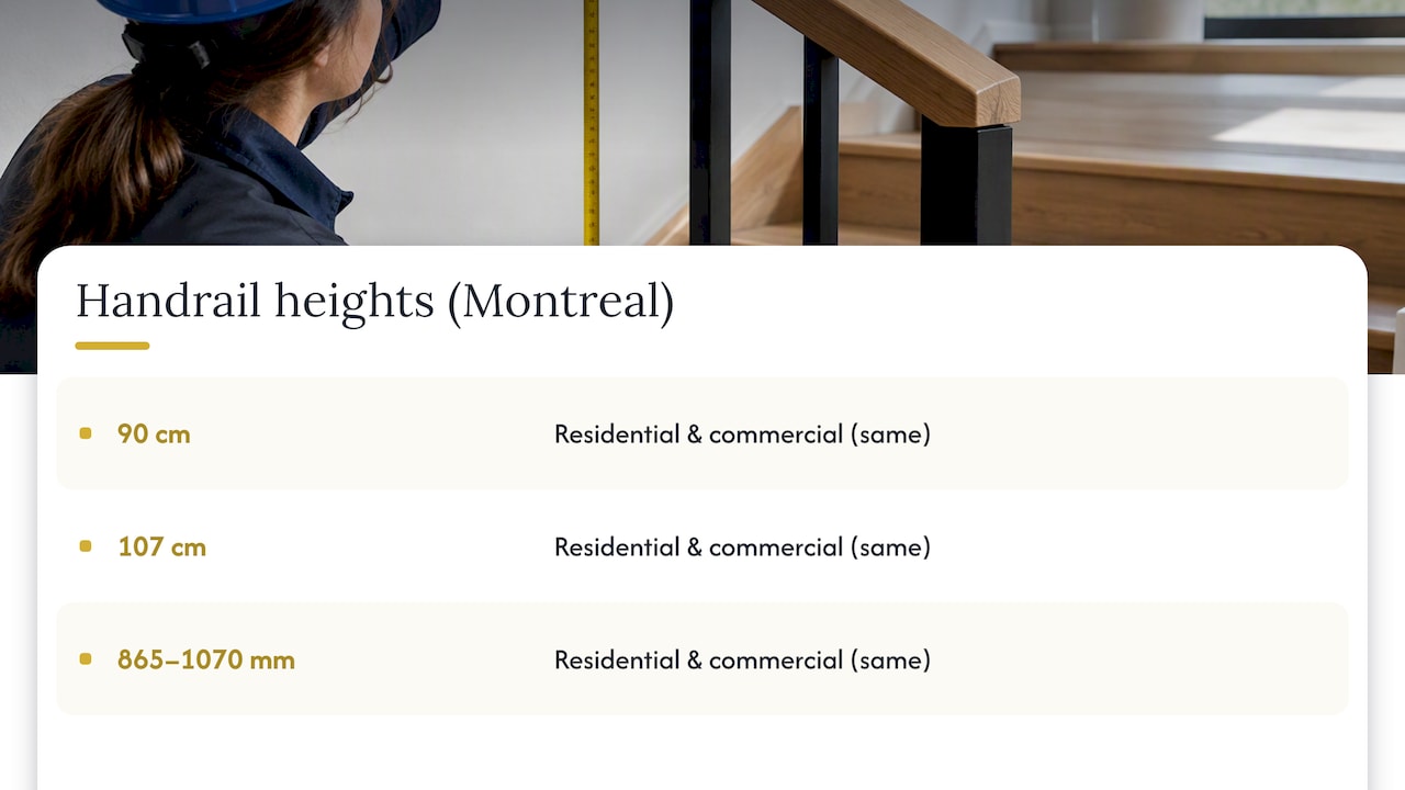 Comparison of Montreal handrail height requirements