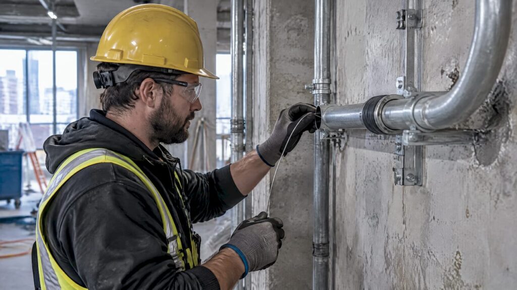 Vérification d’un conduit électrique sur le chantier