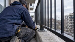 Custom balcony railing anchored to concrete slab