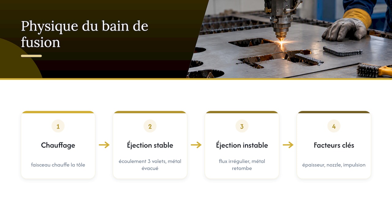Pourquoi les bavures se forment : physique du bain de fusion — overview diagram