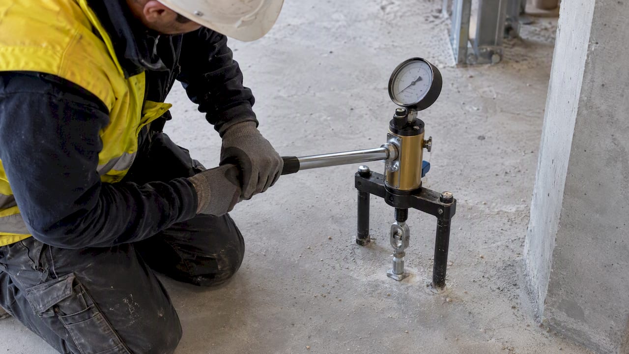 Dispositif de test d'arrachement fixé au béton
