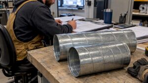 Spiral duct samples beside quote paperwork