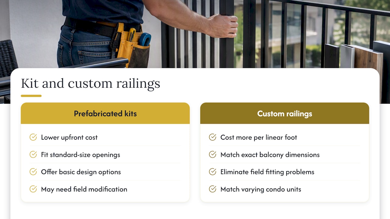 Prefabricated kits versus fully custom railings — overview diagram