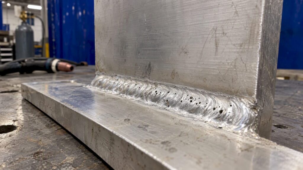 Pores apparents sur un cordon aluminium