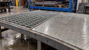 Grating and checker plate panels side by side