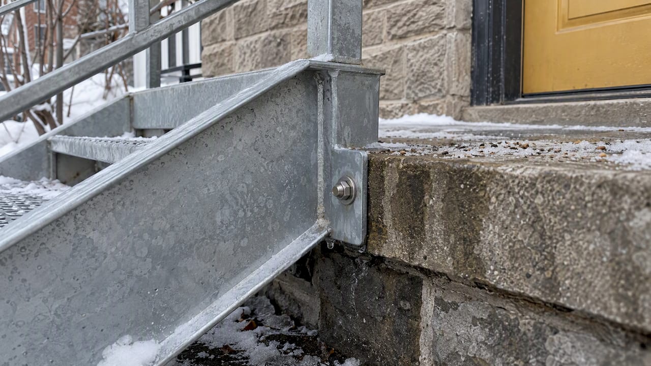 Galvanized stair joint with stainless fastener