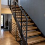 Steel staircase fitted with warm oak treads