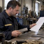 Estimator comparing steel samples with a fabrication drawing