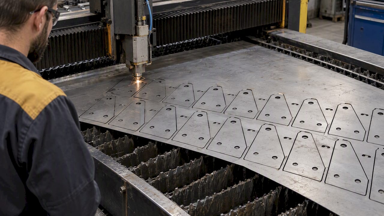 Repeated steel brackets laser cut from one sheet