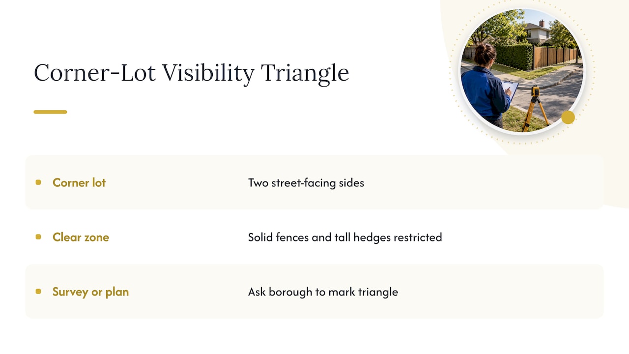 Corner lot visibility triangle and restricted fence zone